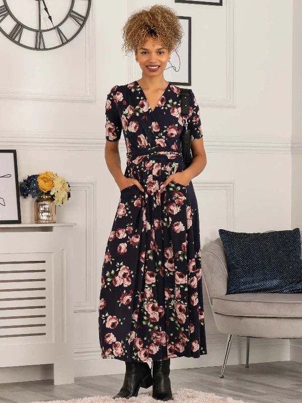 Elisha Print Jersey Maxi Dress, Navy Floral