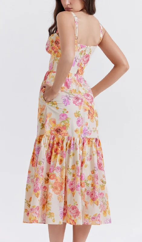 IVORY FLORAL MIDI SUNDRESS