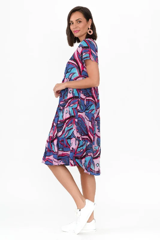 Lania Pink Botanical Crinkle Cotton Dress