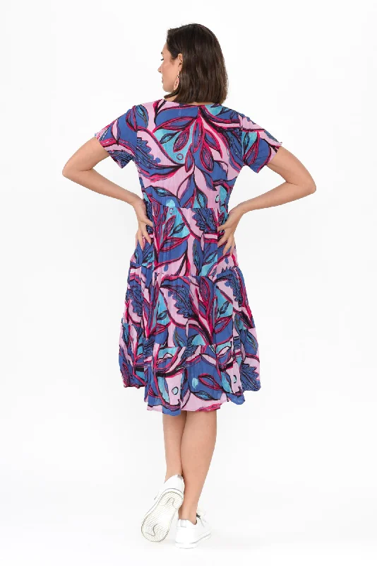 Lania Pink Botanical Crinkle Cotton Dress