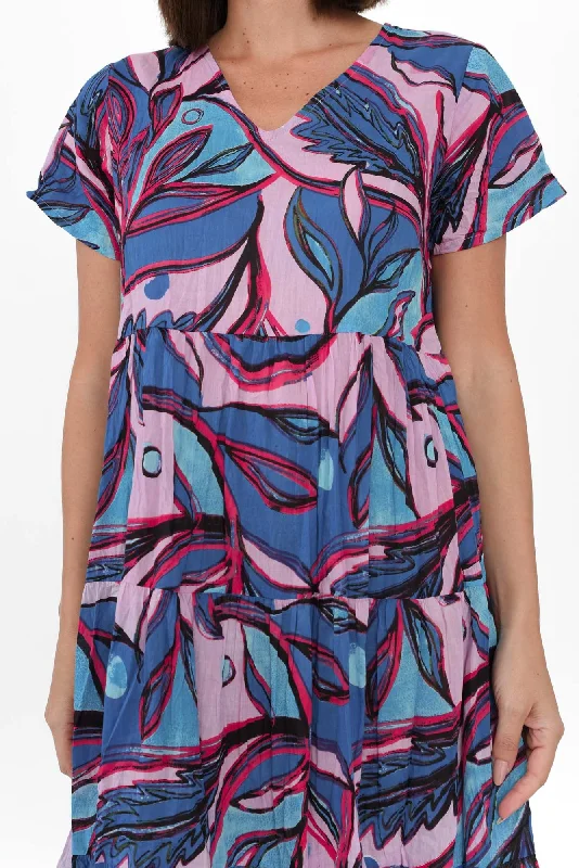 Lania Pink Botanical Crinkle Cotton Dress