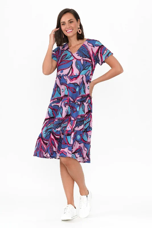 Lania Pink Botanical Crinkle Cotton Dress