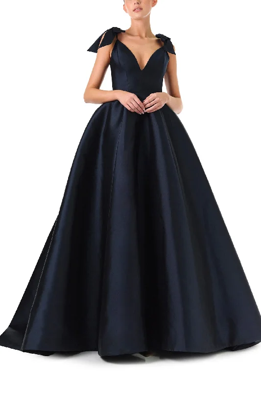 Deep V-Neck Ball Gown with Bows