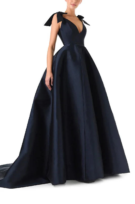 Deep V-Neck Ball Gown with Bows