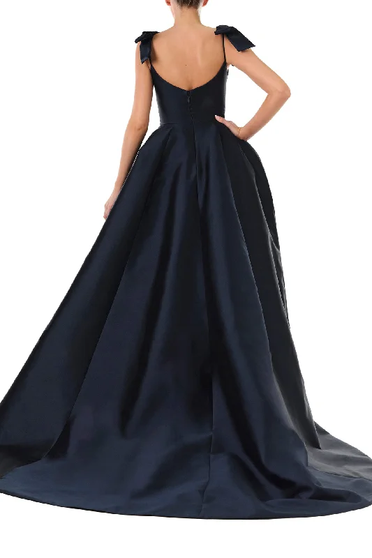 Deep V-Neck Ball Gown with Bows