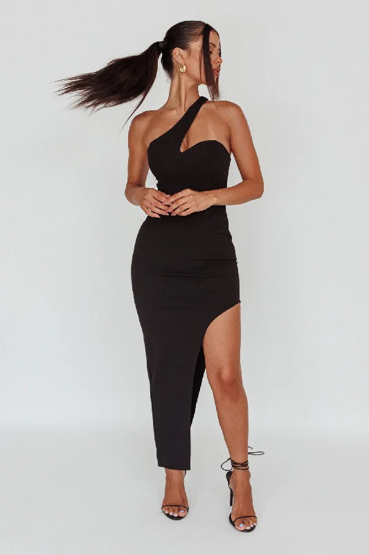 Shooting Stars One-Shoulder Midi Dress Black