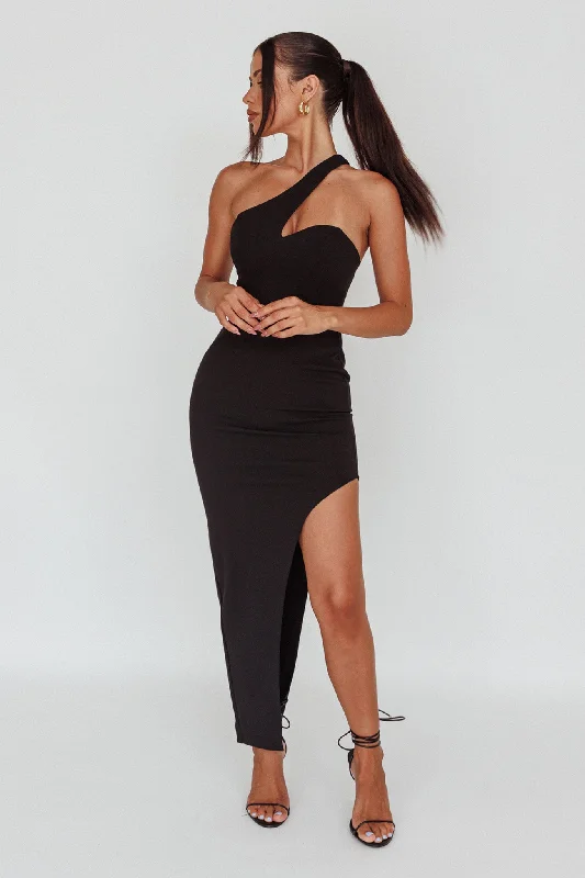 Shooting Stars One-Shoulder Midi Dress Black