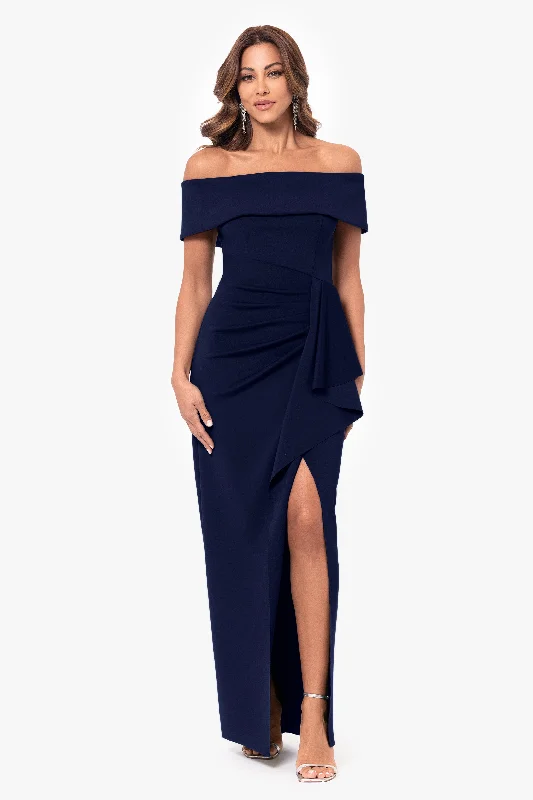 ""Jenny"" Long Scuba Off the Shoulder Rouched Dress