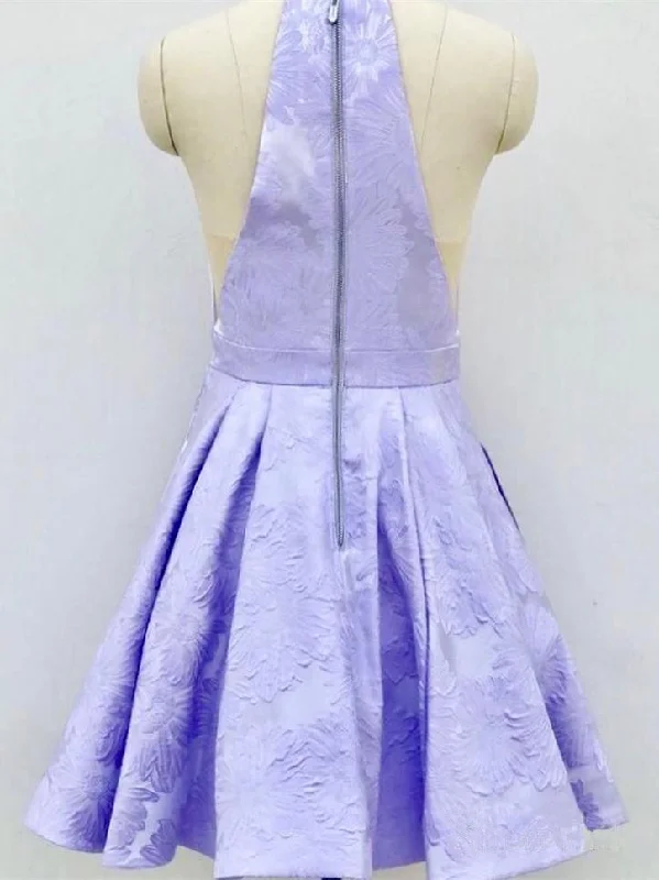 A-Line Crew Above-Knee Lilac Satin Homecoming Dress with Pockets  PD271