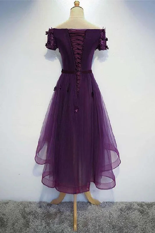 A-line Cute Purple High Low Prom Dress Purple Homecoming dress PD202