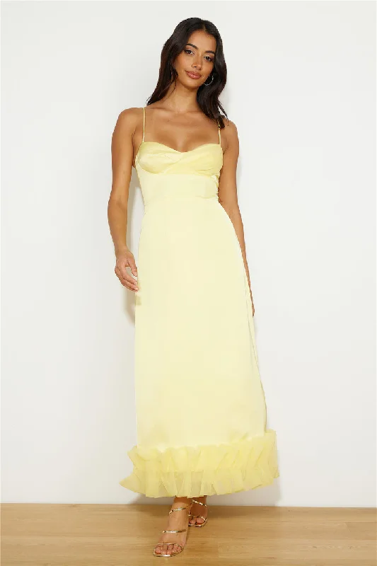 All Your Attention Satin Maxi Dress Yellow