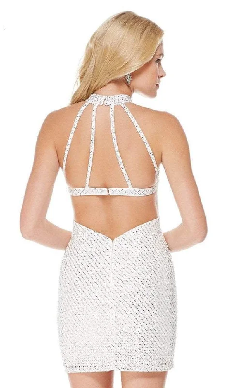 Alyce Paris - 2654 Diamond Lace Halter Style Strappy Back Cocktail Dress - 1 pc Black Plum In Size 2 Available