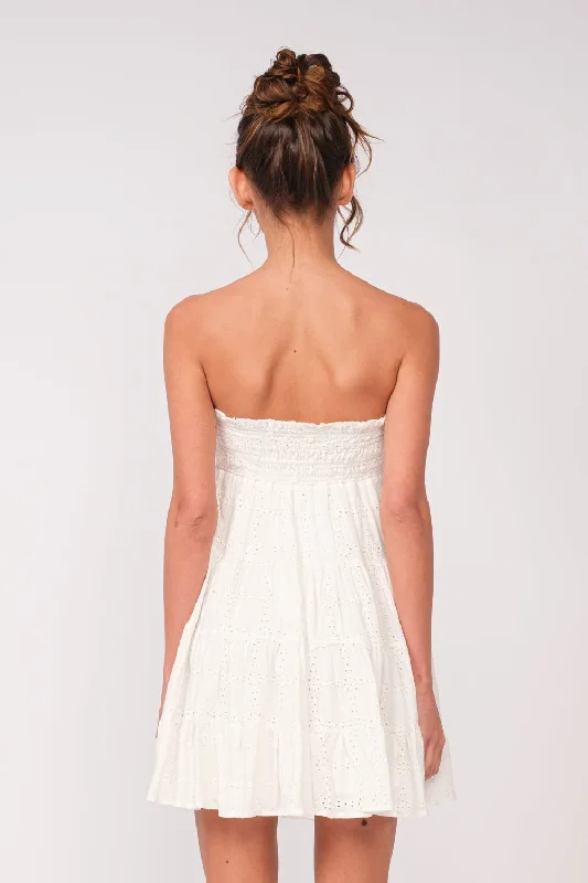 Avery White Eyelet Strapless Mini Dress