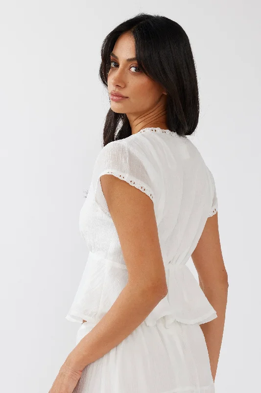 Azura Scalloped Lace Trim Top White