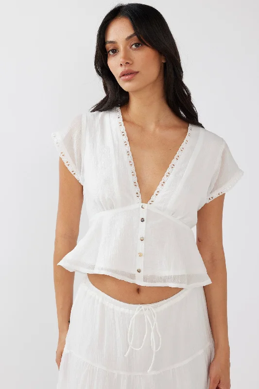 Azura Scalloped Lace Trim Top White