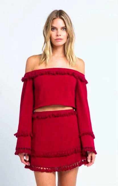 Beth Red Off-the-Shoulder Two Piece Dress