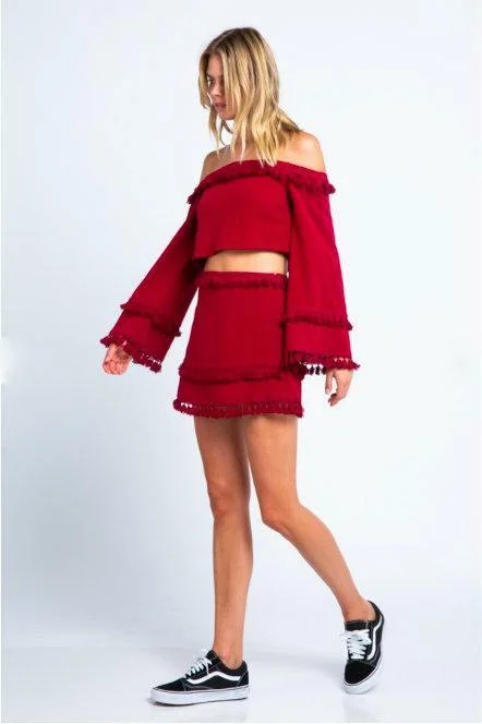 Beth Red Off-the-Shoulder Two Piece Dress