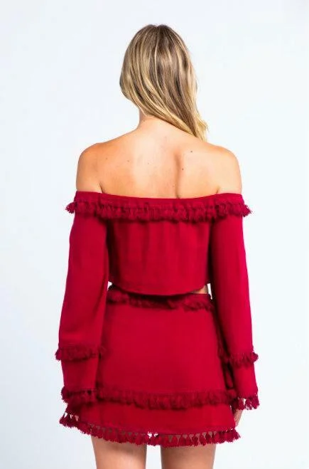 Beth Red Off-the-Shoulder Two Piece Dress