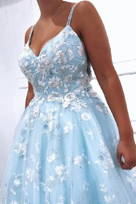 Blue Exquistie Lace Appliques Tulle A-Line Long Prom/Evening Dress  PSK022