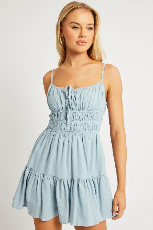 Blue Fit And Flare Dress Mini