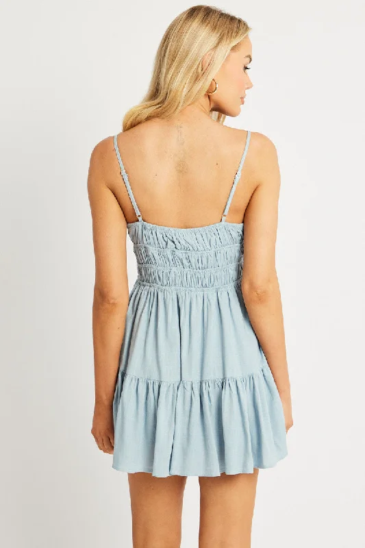 Blue Fit And Flare Dress Mini