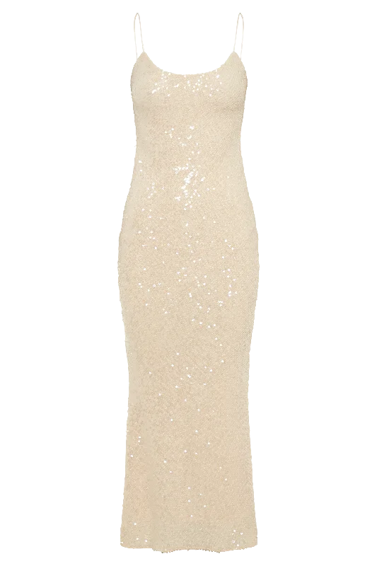 Brianna Sequin Maxi Dress - Cream