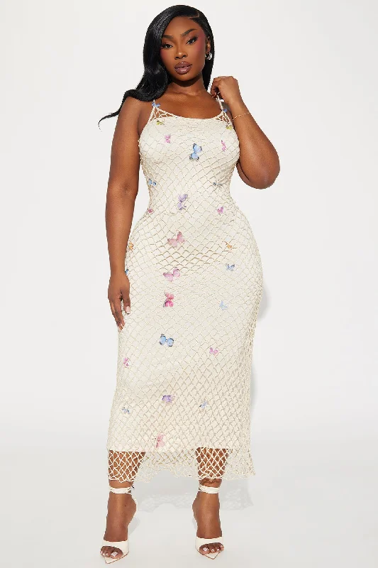 Butterfly Crochet Maxi Dress - Gold/combo