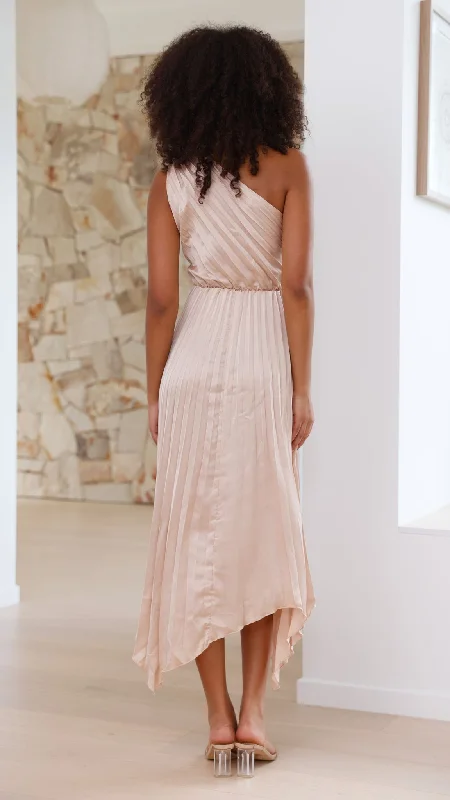 Cali One Shoulder Midi Dress - Champagne