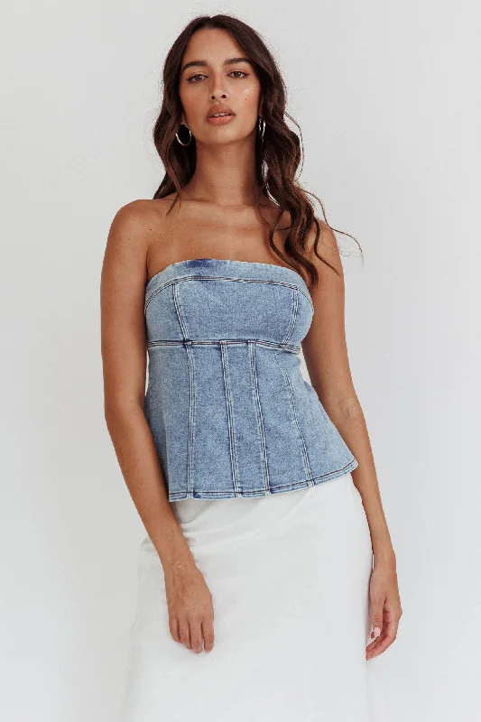 Cathlin Strapless Top Denim Blue