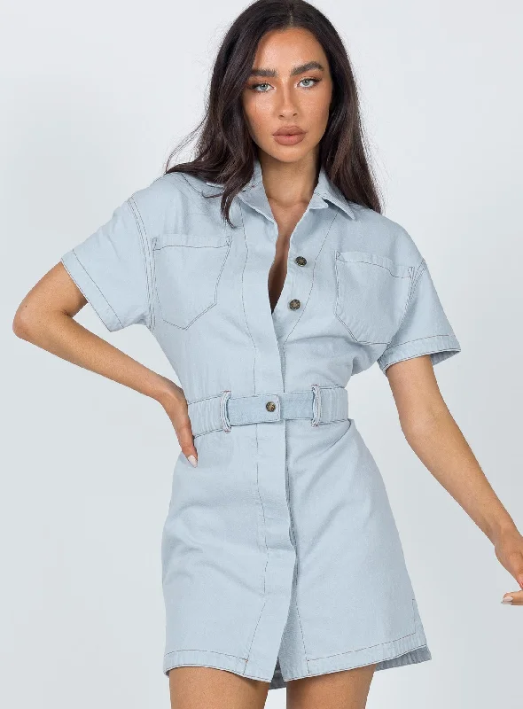 Chateau Denim Mini Dress Light Wash