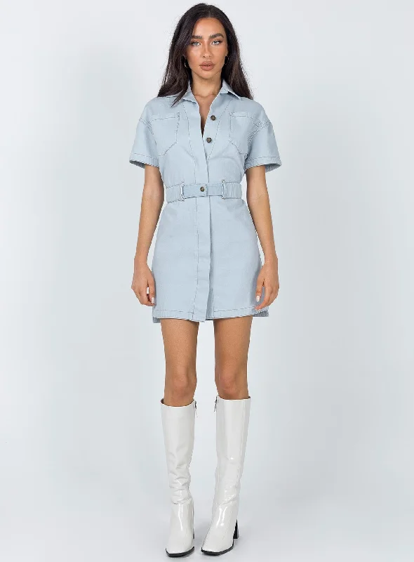 Chateau Denim Mini Dress Light Wash