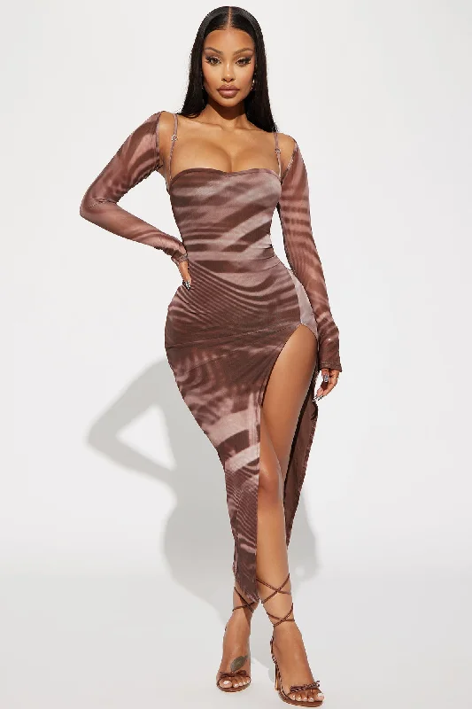 Claudia Mesh Maxi Dress Set - Chocolate/Combo