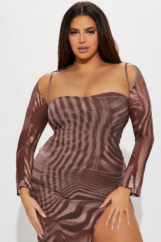 Claudia Mesh Maxi Dress Set - Chocolate/Combo