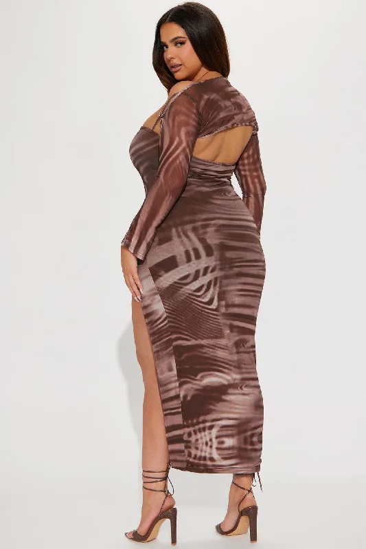 Claudia Mesh Maxi Dress Set - Chocolate/Combo