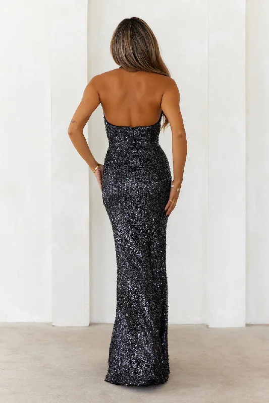 DEAR EMILIA Our Eyes Linked Sequin Maxi Dress Black