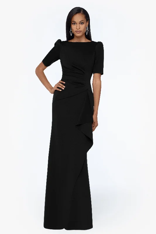 ""Demi"" 3/4 Sleeve Side Ruched Floor Length Gown