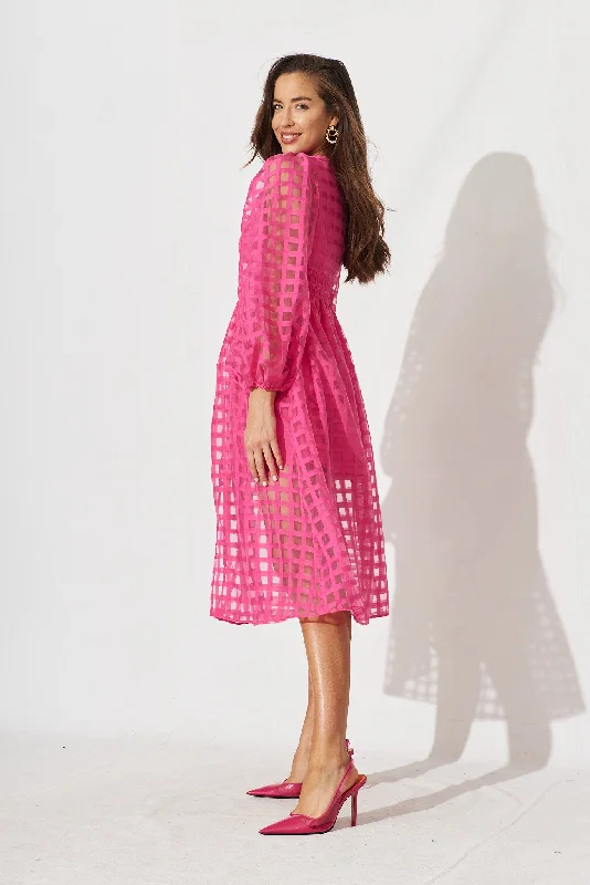 Destine Midi Dress In Pink Organza