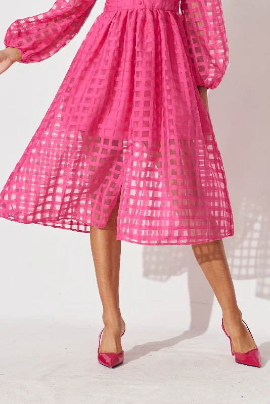 Destine Midi Dress In Pink Organza