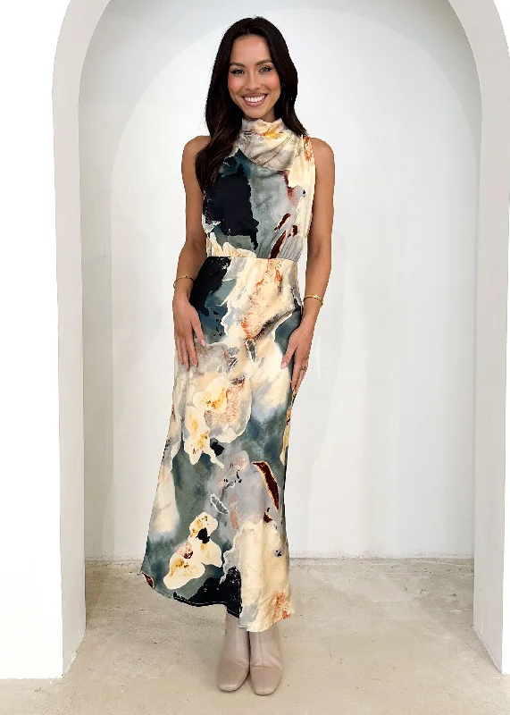 Drina Midi Dress - Green Marble