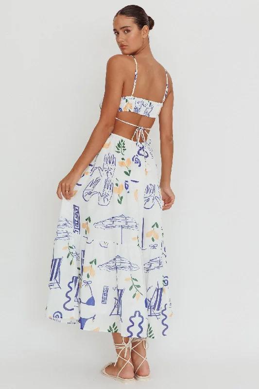 Eyona Cut-Out Back Print Maxi Dress White