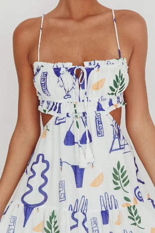 Eyona Cut-Out Back Print Maxi Dress White