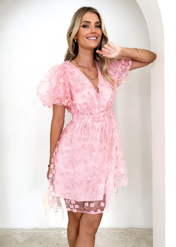 Falta Embroidered Dress - Pink