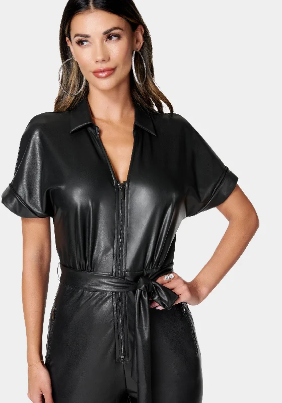 Vegan Leather Moto Jumpsuit