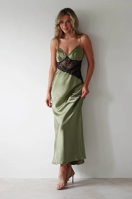 Felicity Lace Detail Maxi Dress | Olive