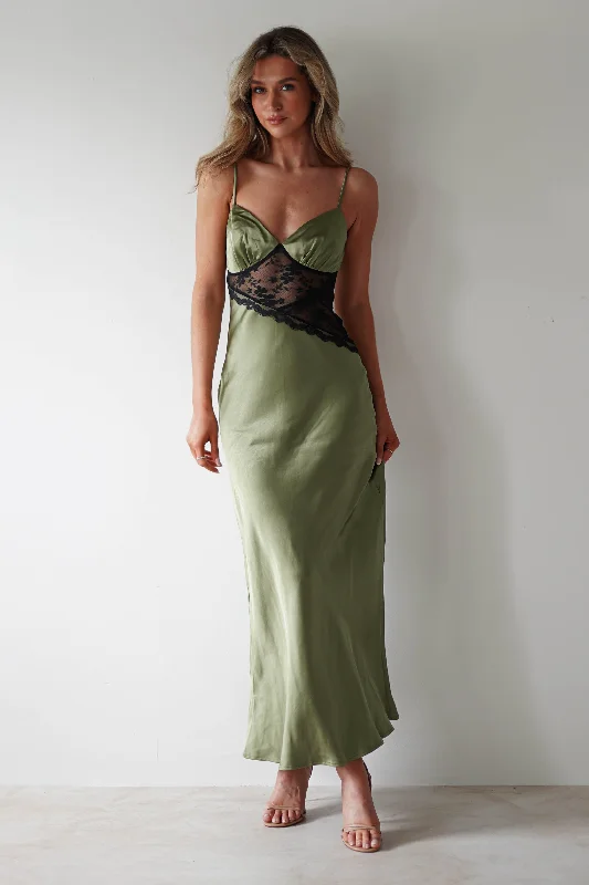 Felicity Lace Detail Maxi Dress | Olive