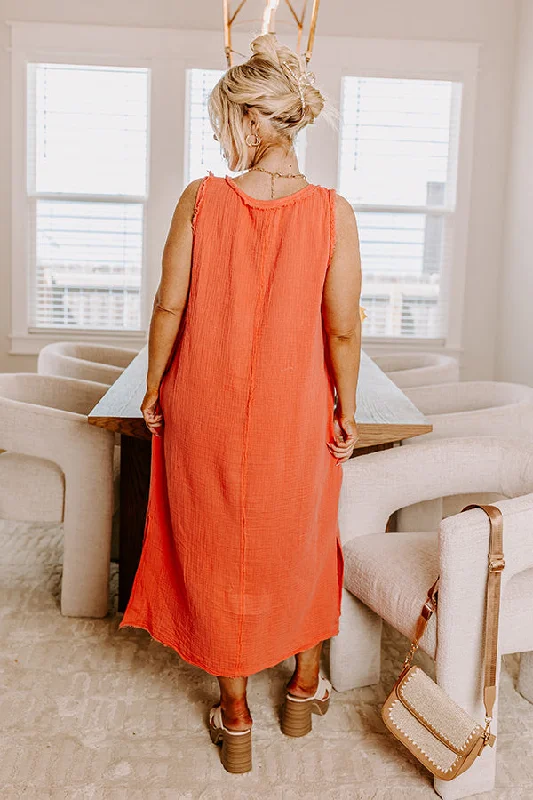 Free Spirited Frayed Midi in Coral Curves