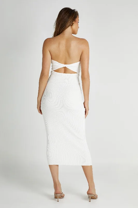 Gabrielle Twist Knit Midi Dress - White