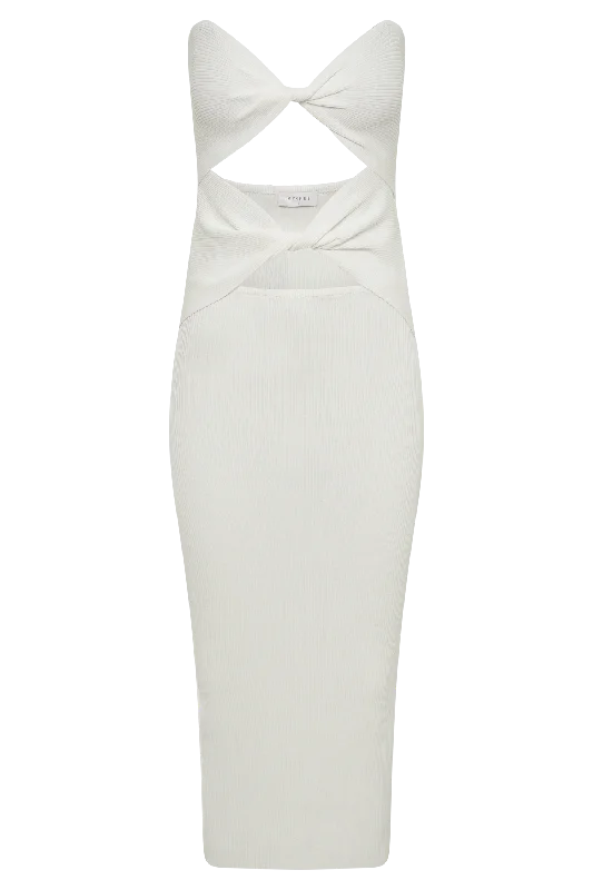 Gabrielle Twist Knit Midi Dress - White