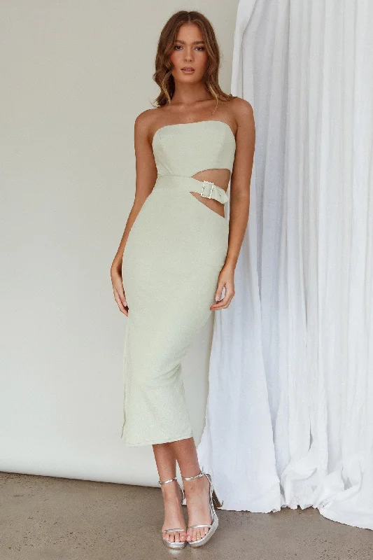 Glisten Cut-Out Buckle Waist Midi Dress Pistachio