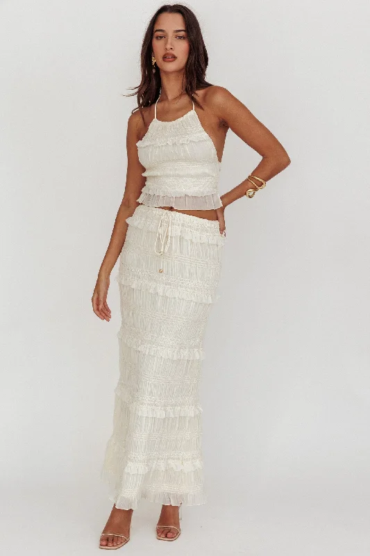 Helios Shirred Sequin Maxi Skirt Beige